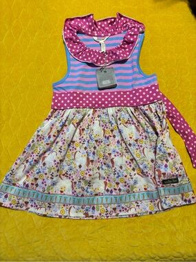 Matilda Jane Pink & Blue Striped Dress with Polka Dot Ruffle#7